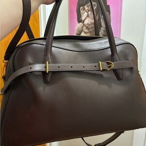 Madewell Leather Belted Satchel in Rich Brown